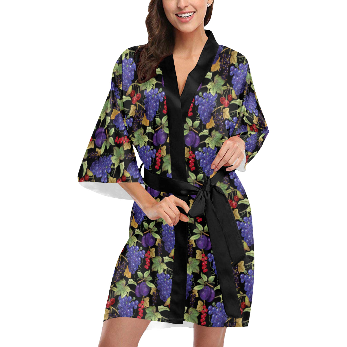 Grape Pattern Print Design GP05 Women's Short Kimono