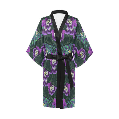 Pansy Pattern Print Design PS07 Women's Short Kimono