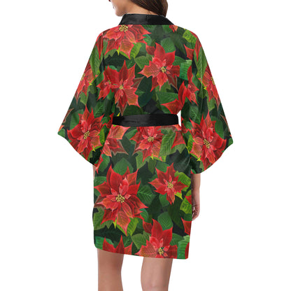 Poinsettia Pattern Print Design POT04 Women's Short Kimono