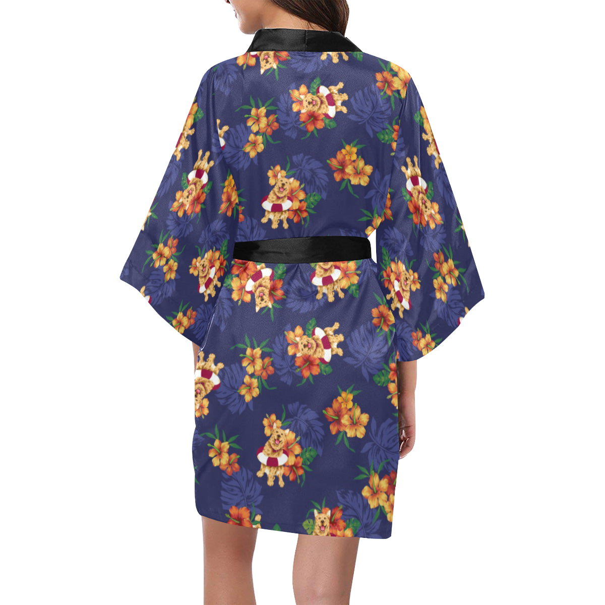 Hawaiian Themed Pattern Print Design H02 Women's Short Kimono