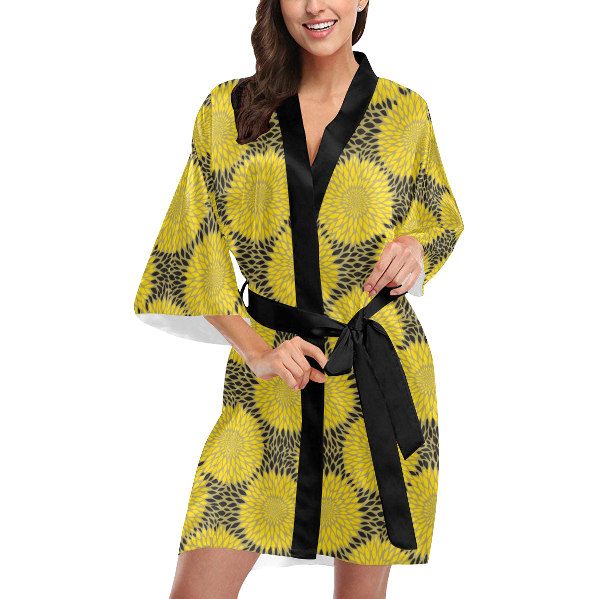 Sunflower Pattern Print Design SF06 Women's Short Kimono