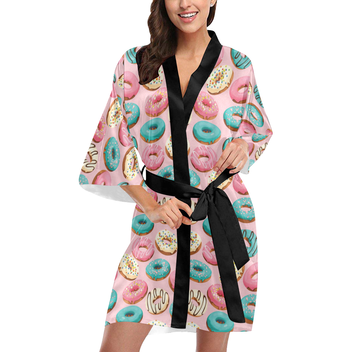 Donut Pattern Print Design DN06 Women's Short Kimono