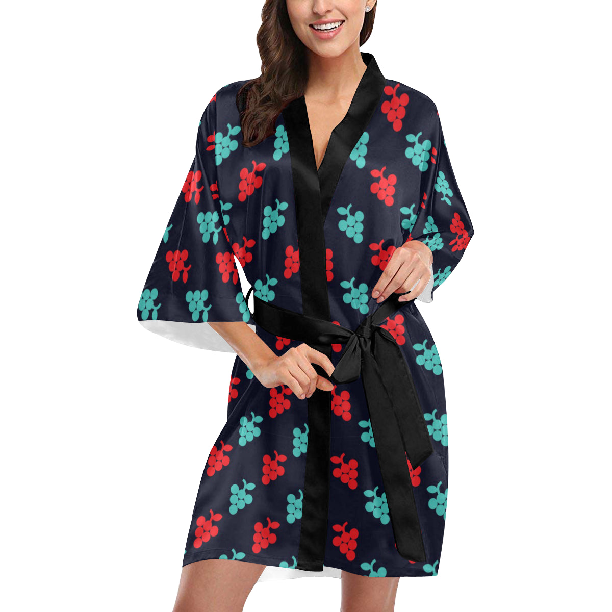 Grape Pattern Print Design GP07 Women's Short Kimono