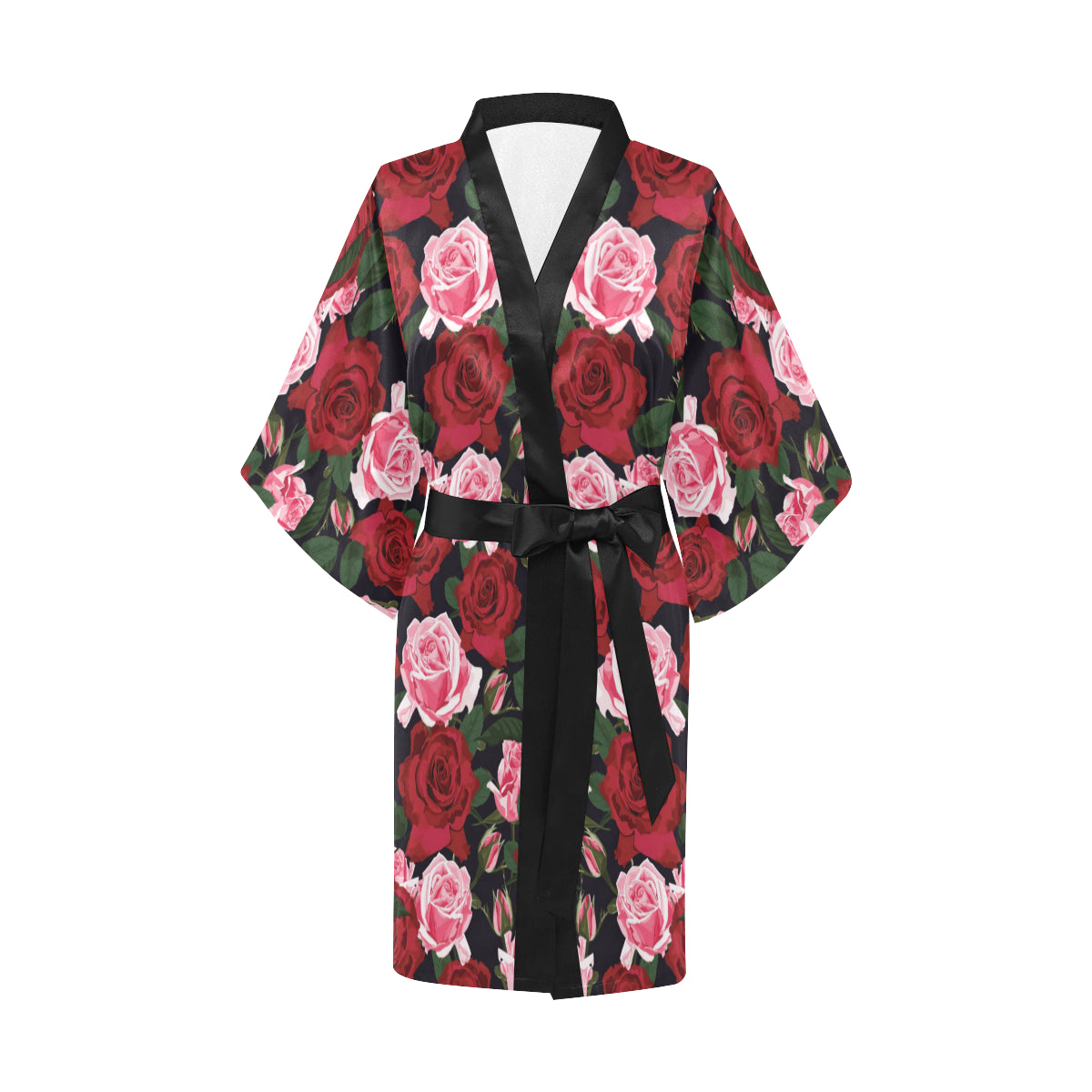 Rose Red Pink Pattern Print Design RO01 Women's Short Kimono