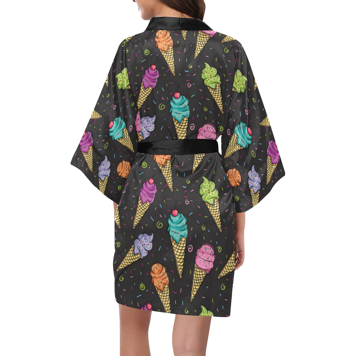 Ice Cream Pattern Print Design IC06 Women's Short Kimono