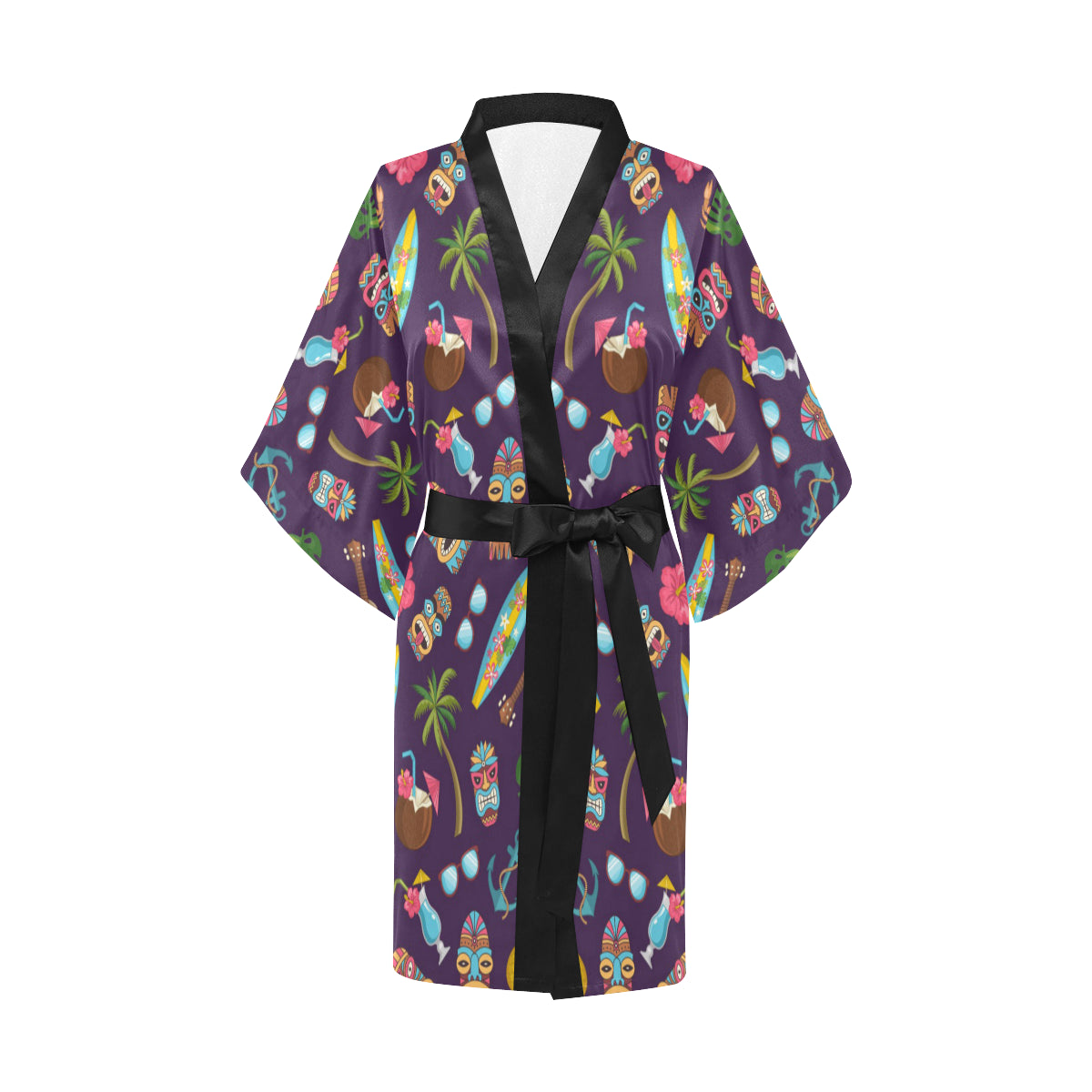 Hawaiian Themed Pattern Print Design H024 Women's Short Kimono