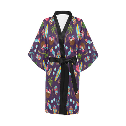Hawaiian Themed Pattern Print Design H024 Women's Short Kimono