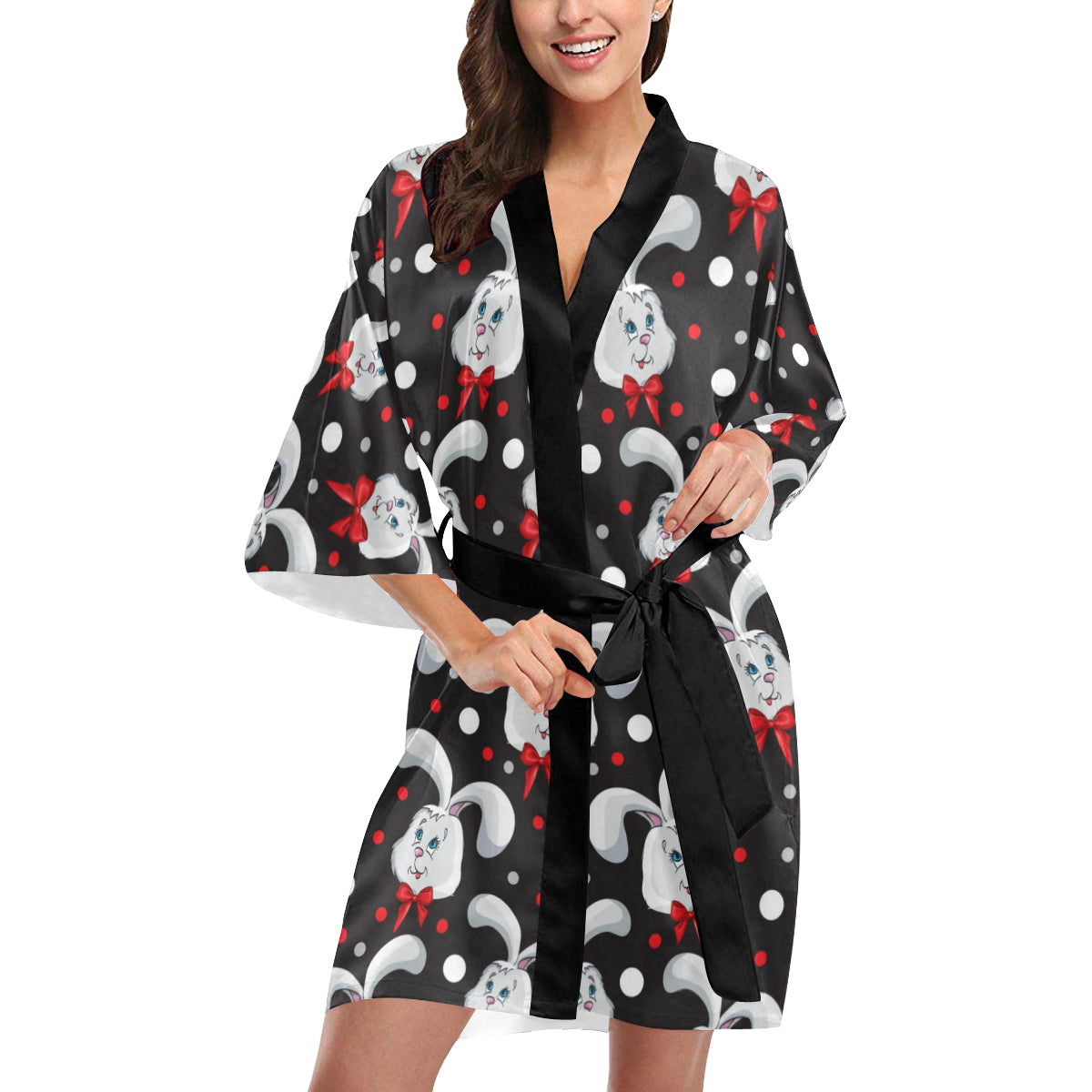 Rabbit Pattern Print Design RB012 Women's Short Kimono