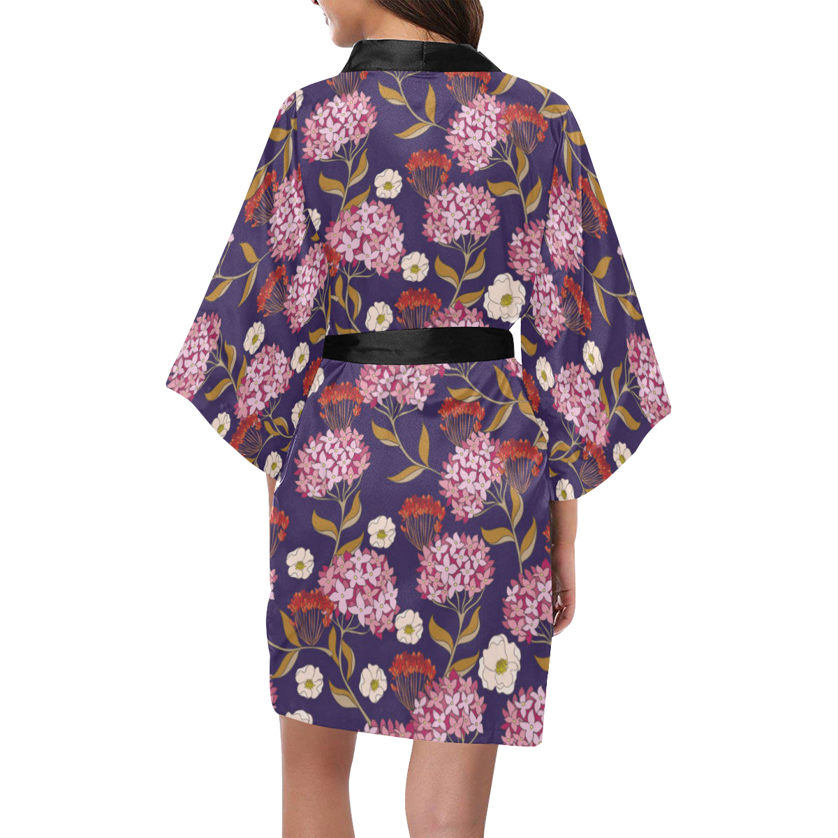 Hydrangea Pattern Print Design HD010 Women's Short Kimono