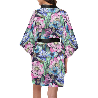 Water Lily Pattern Print Design WL07 Women's Short Kimono