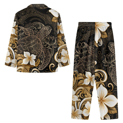 Polynesian Plumeria Sea Turtle Women's Long Pajama Sets