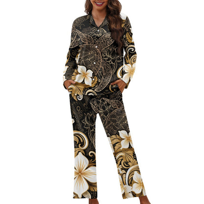 Polynesian Plumeria Sea Turtle Women's Long Pajama Sets