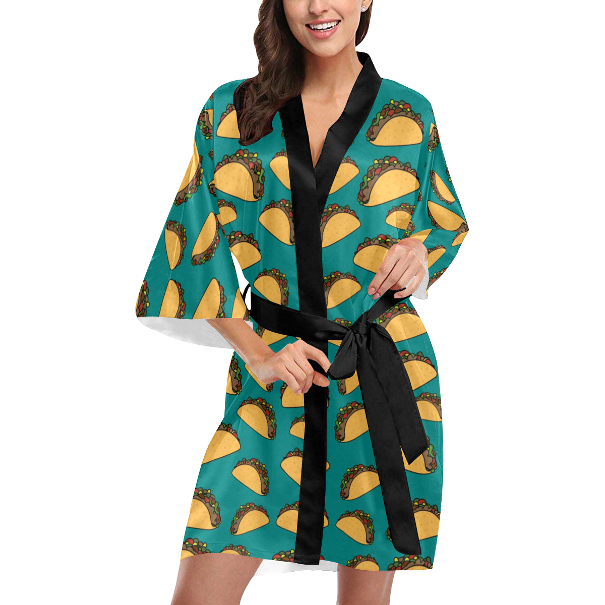 Taco Pattern Print Design TC07 Women's Short Kimono
