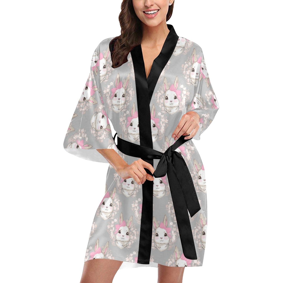Rabbit Pattern Print Design RB07 Women's Short Kimono