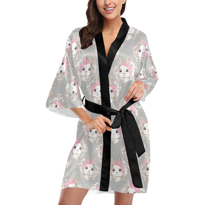 Rabbit Pattern Print Design RB07 Women's Short Kimono