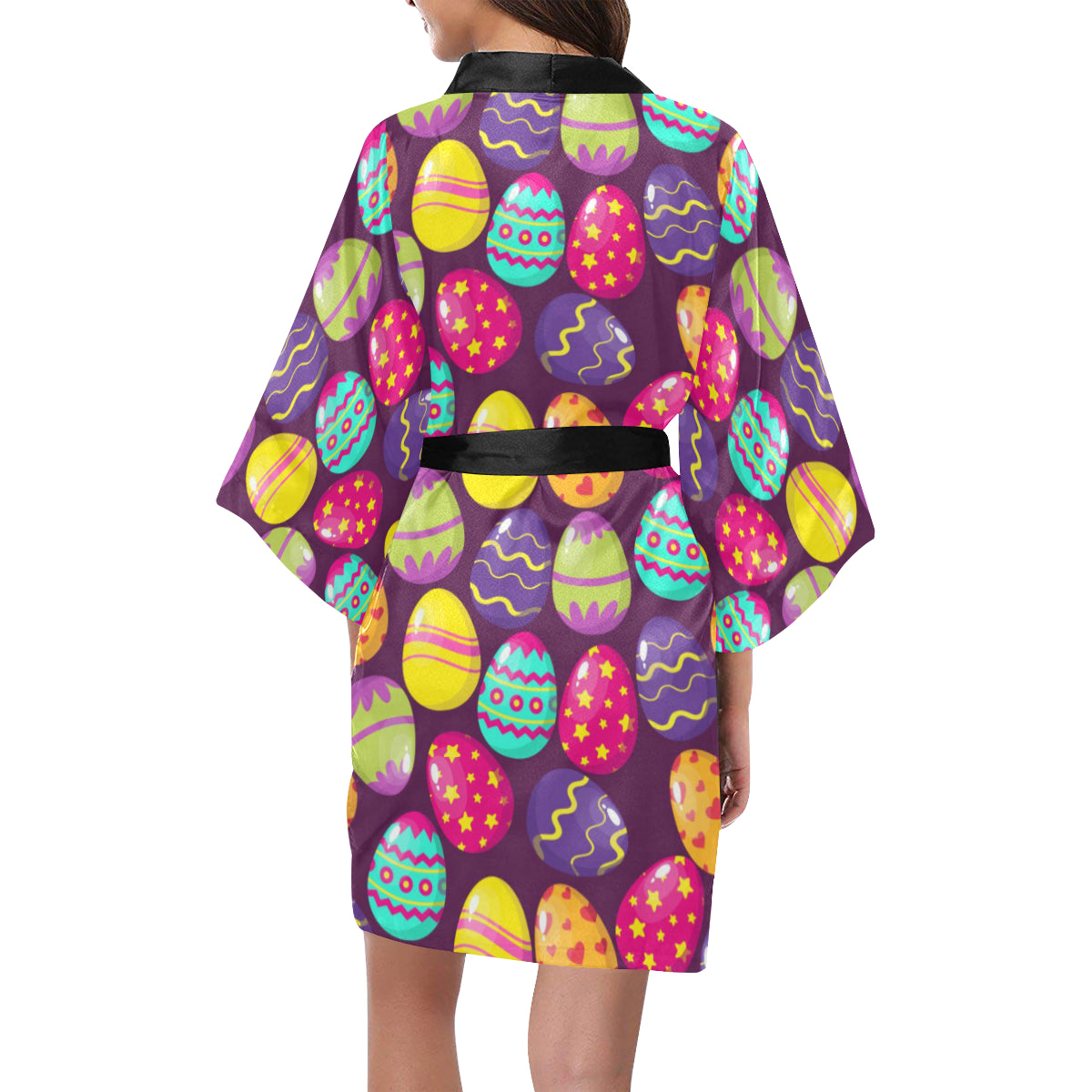 Easter Eggs Pattern Print Design RB04 Women's Short Kimono