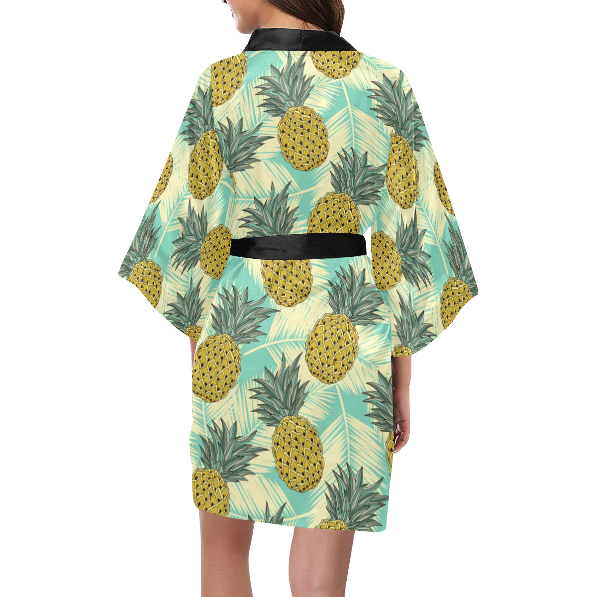 Pineapple Pattern Print Design PP03 Women's Short Kimono