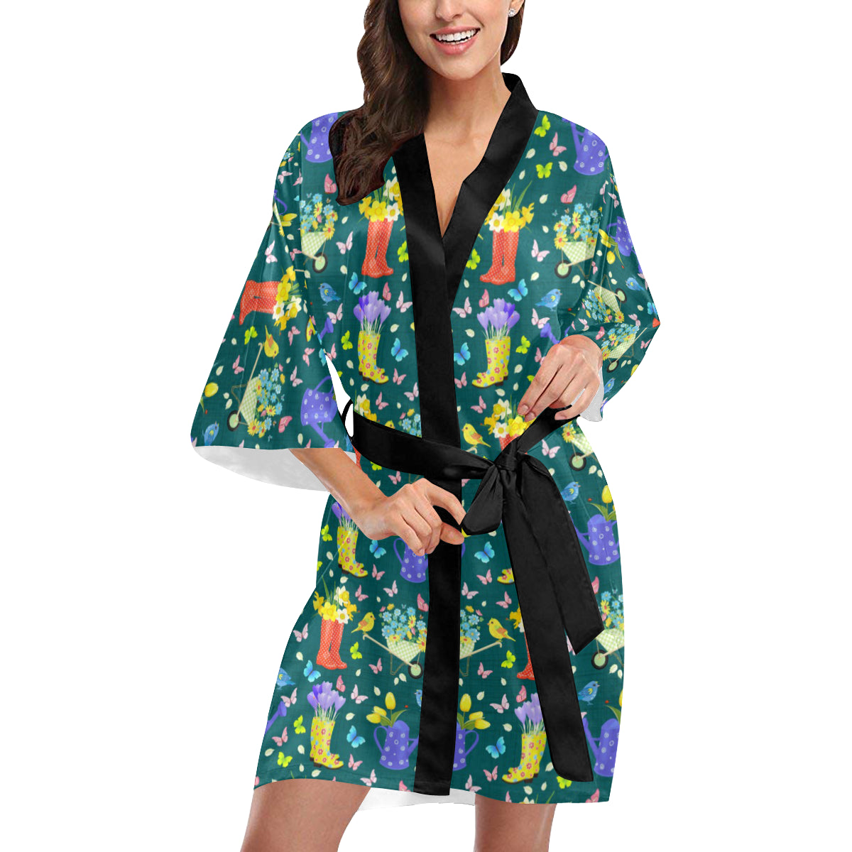 Gardening Pattern Print Design G08 Women's Short Kimono