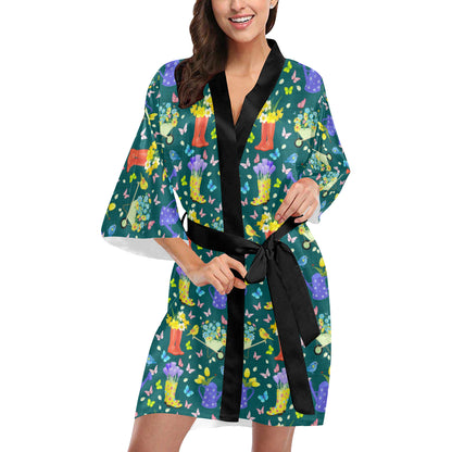 Gardening Pattern Print Design G08 Women's Short Kimono