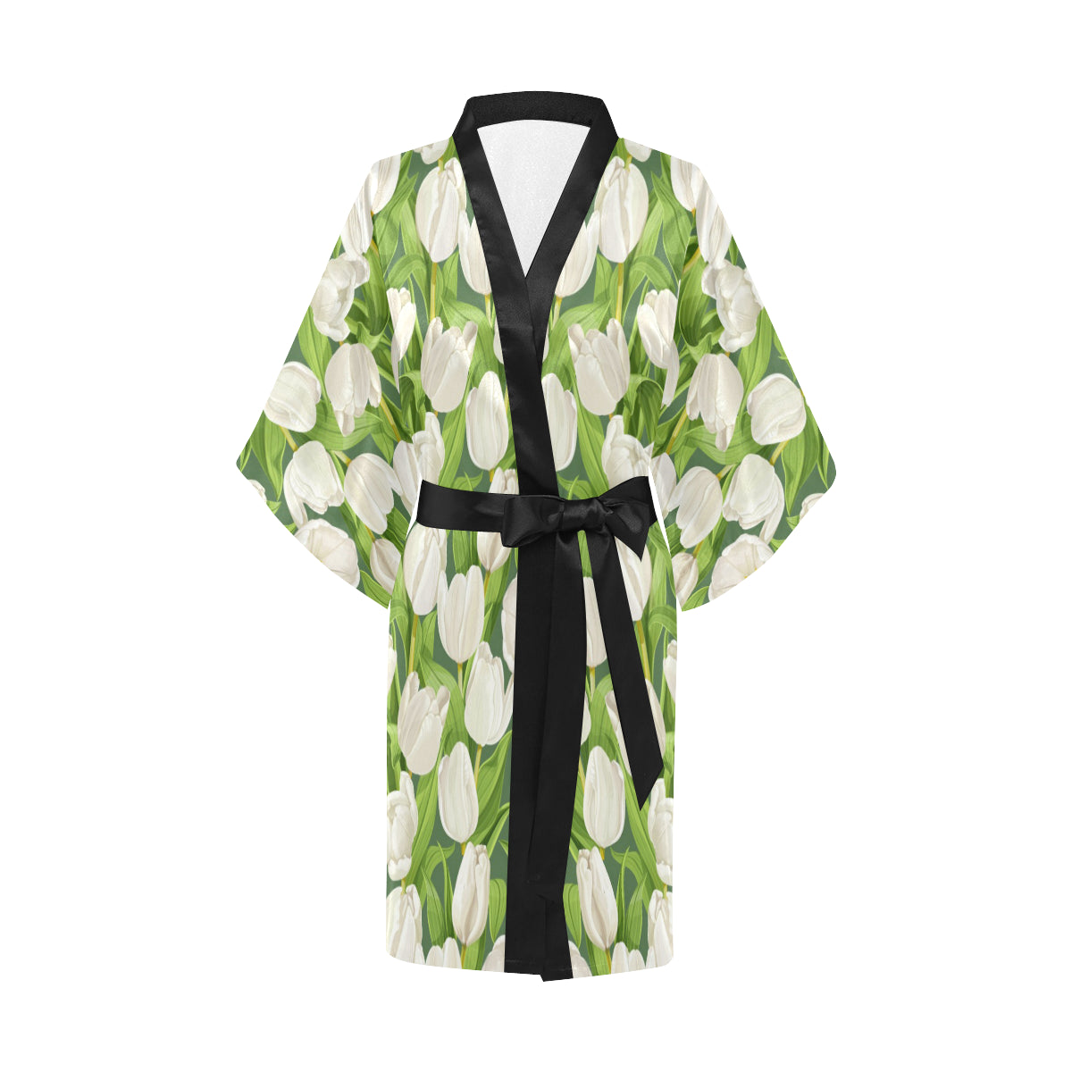 Tulip White Pattern Print Design TP05 Women's Short Kimono