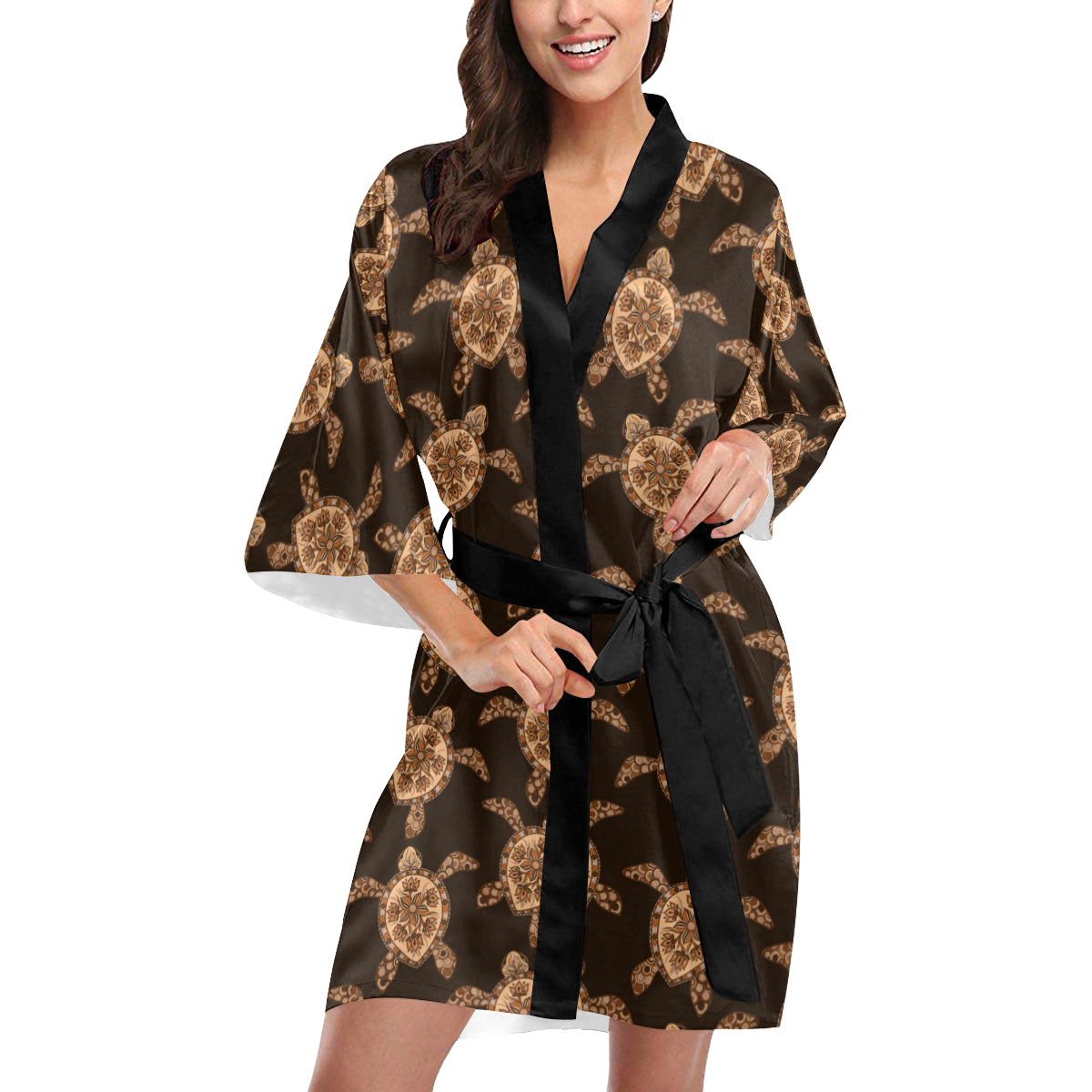 Tribal Sea Turtle Pattern Print Design T09 Women's Short Kimono