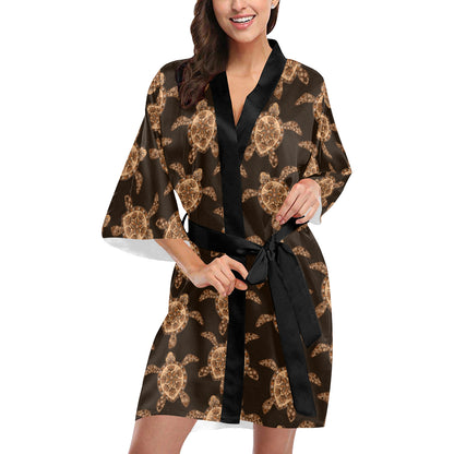 Tribal Sea Turtle Pattern Print Design T09 Women's Short Kimono