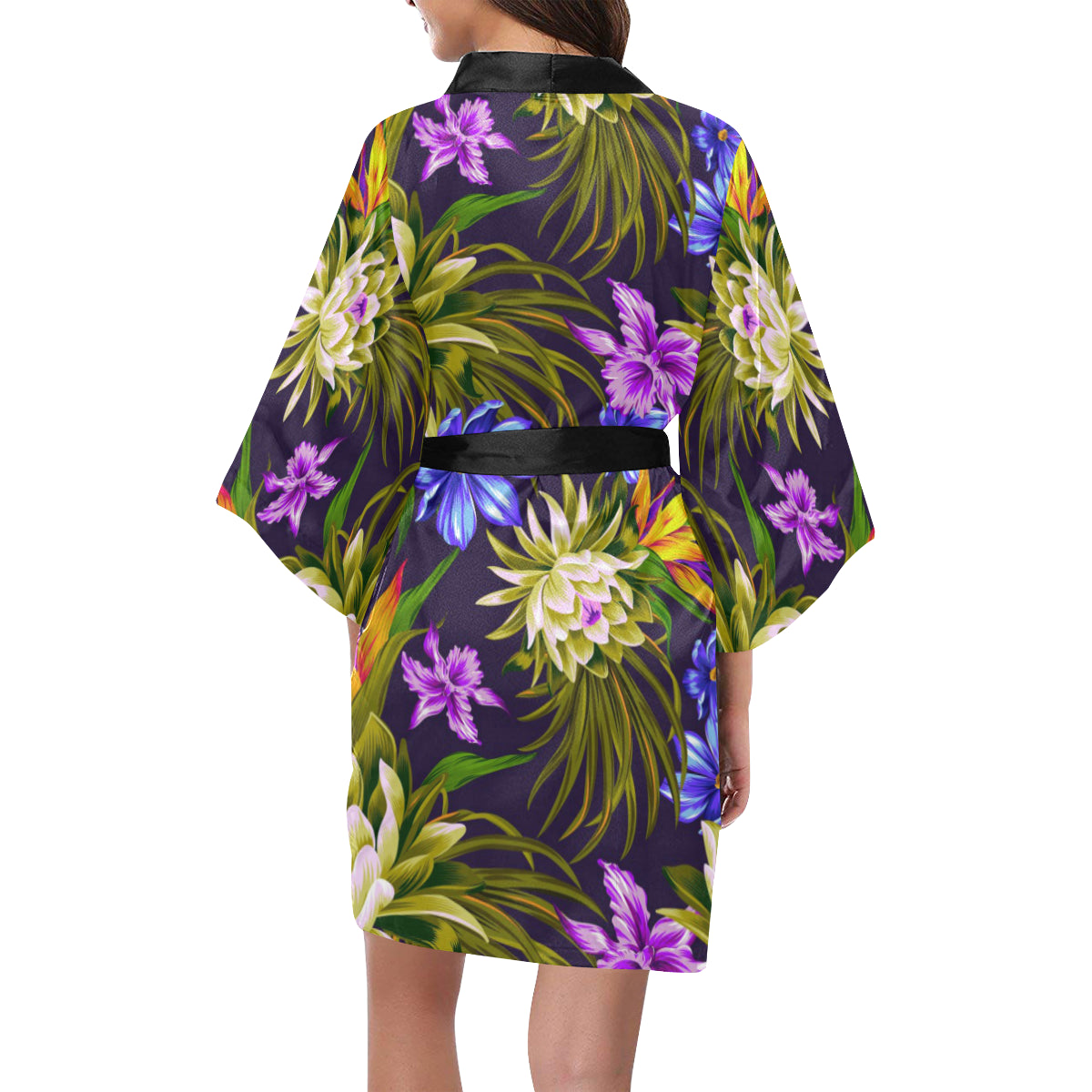 Water Lily Pattern Print Design WL08 Women's Short Kimono