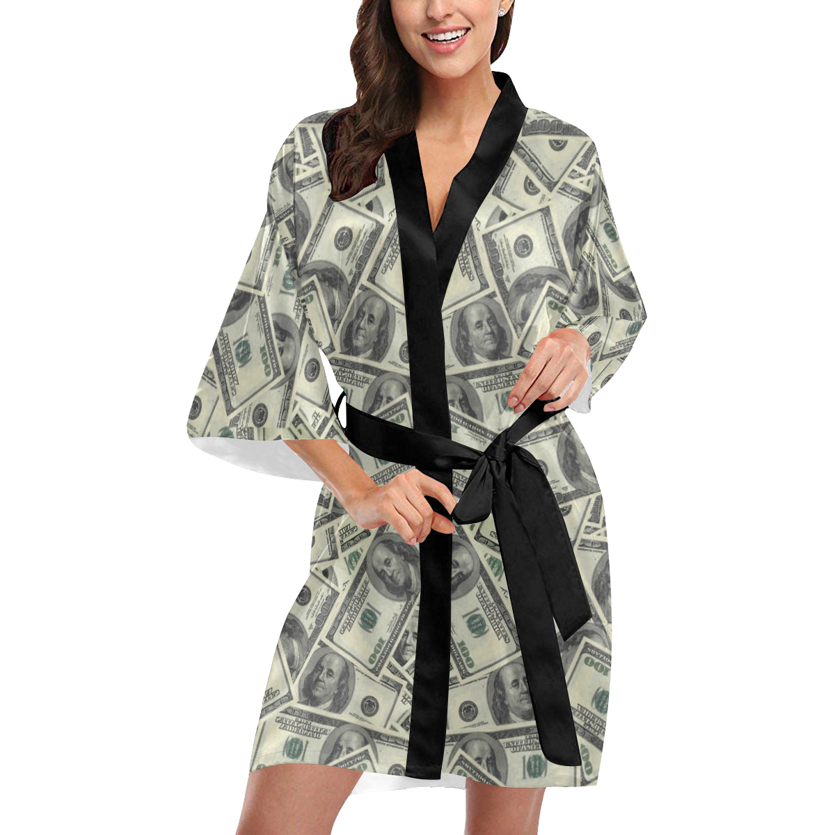 Dollar Pattern Print Design DO02 Women's Short Kimono