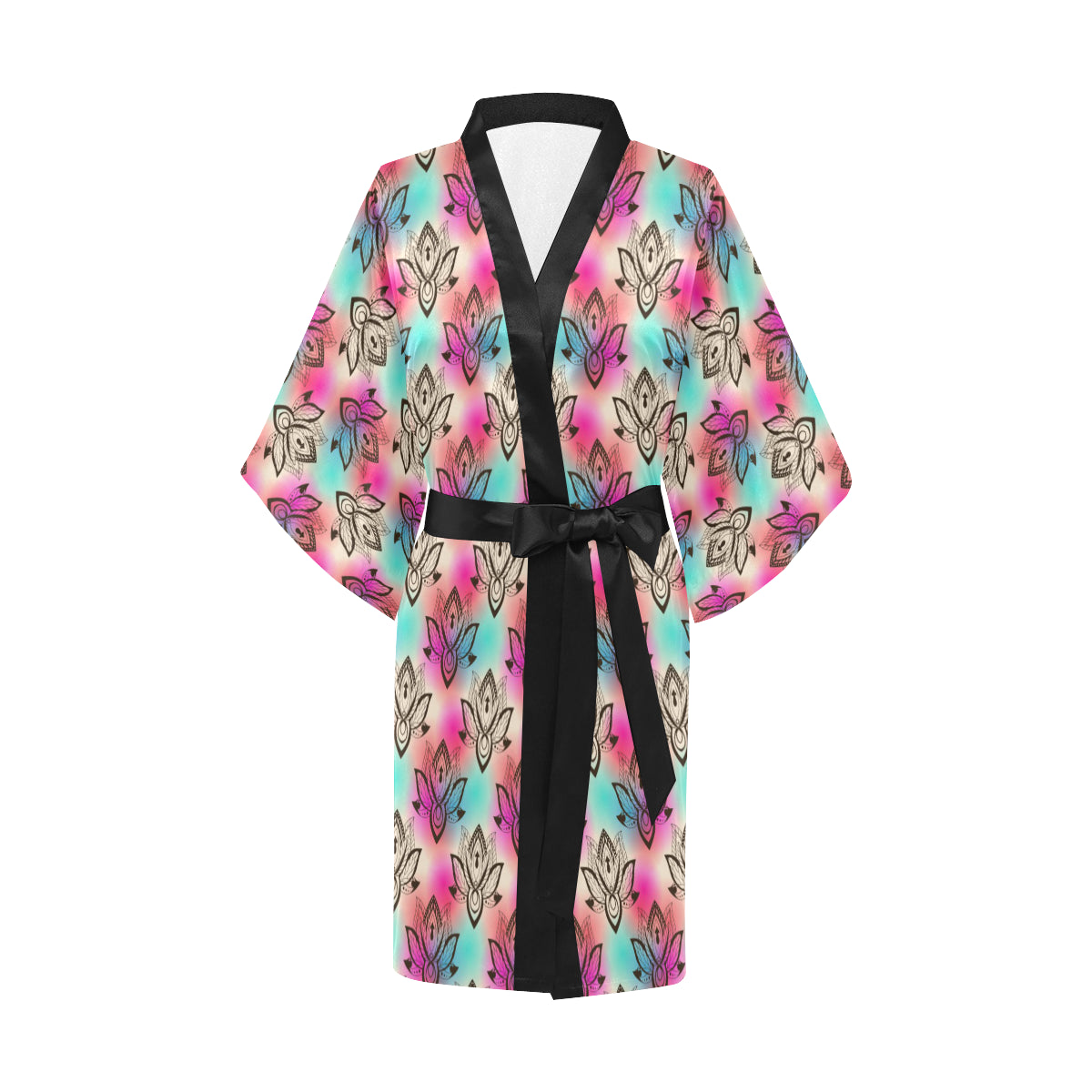 lotus Boho Pattern Print Design LO02 Women's Short Kimono