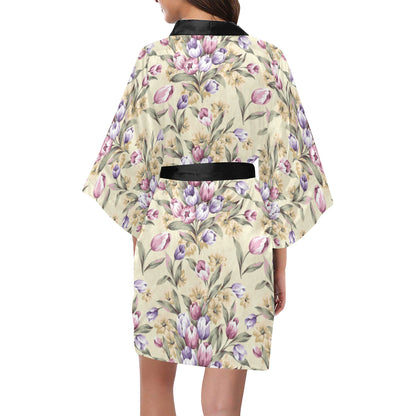 Tulip Pattern Print Design TP04 Women's Short Kimono