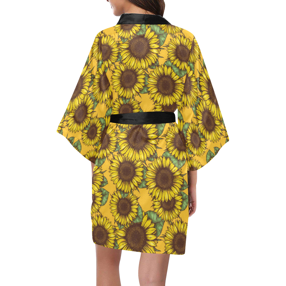 Sunflower Pattern Print Design SF04 Women's Short Kimono
