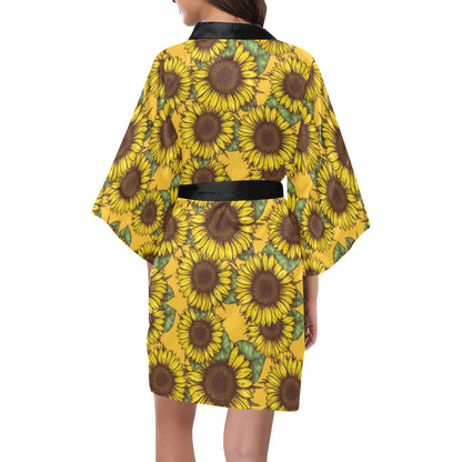Sunflower Pattern Print Design SF04 Women's Short Kimono