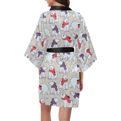 Polar Bear Pattern Print Design PB04 Women's Short Kimono