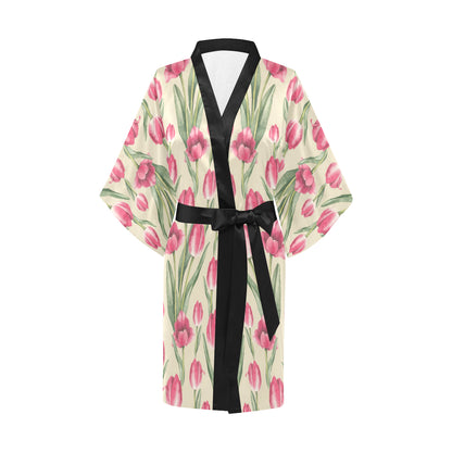 Tulip Pink Pattern Print Design TP06 Women's Short Kimono