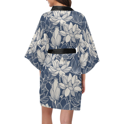 Water Lily Pattern Print Design WL04 Women's Short Kimono
