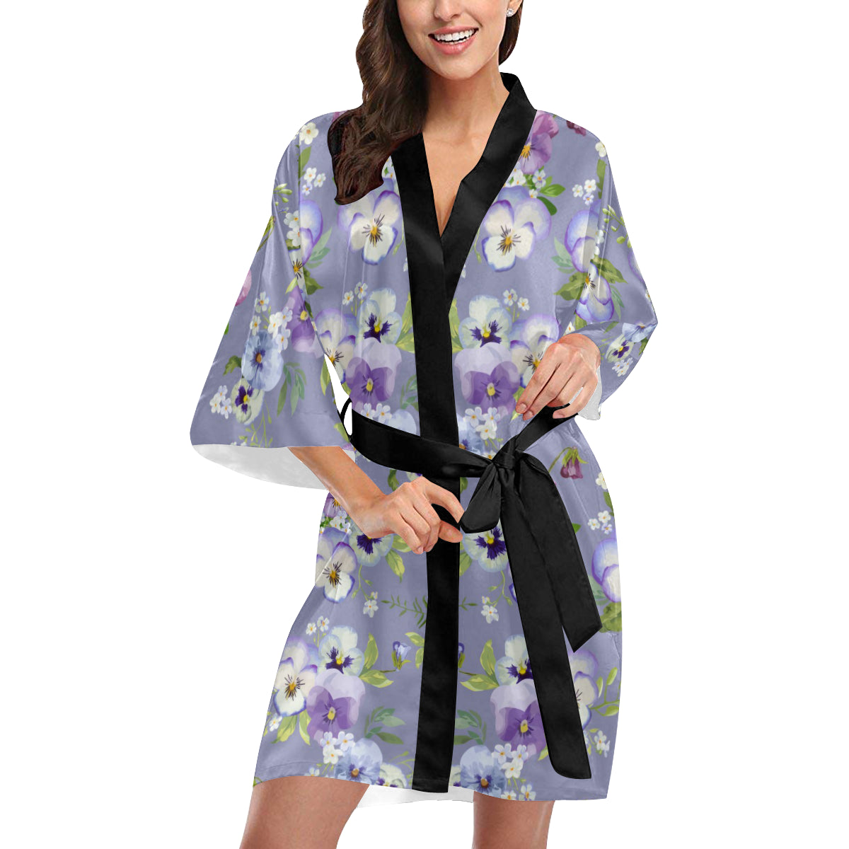 Pansy Pattern Print Design PS05 Women's Short Kimono