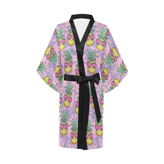 Pineapple Pattern Print Design PP06 Women's Short Kimono