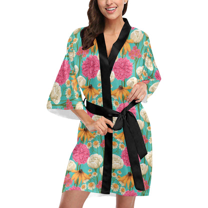 Summer Floral Pattern Print Design SF07 Women's Short Kimono
