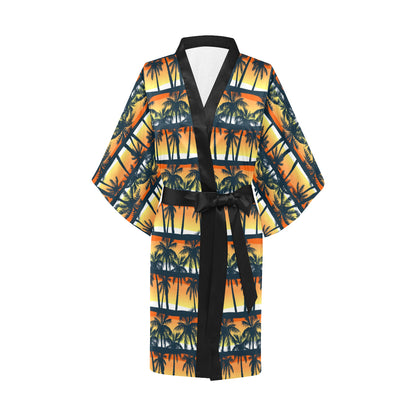 Palm Tree Pattern Print Design PT011 Women's Short Kimono