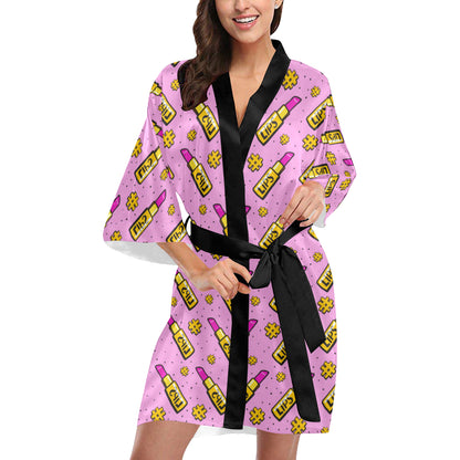 Lipstick Pattern Print Design LT03 Women's Short Kimono