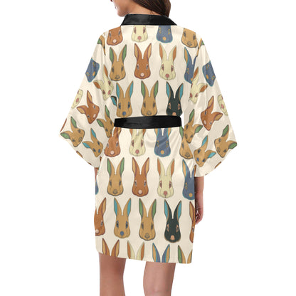 Rabbit Pattern Print Design RB04 Women's Short Kimono