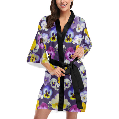 Pansy Pattern Print Design PS02 Women's Short Kimono