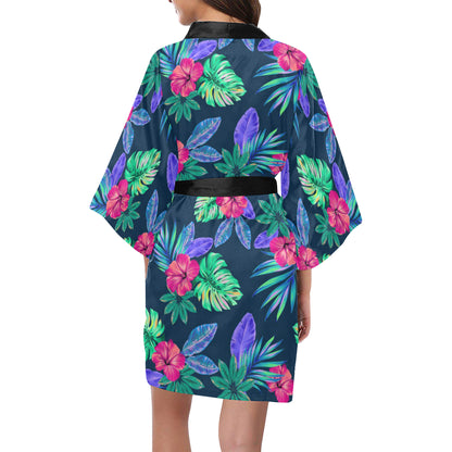 Tropical Flower Pattern Print Design TF09 Women's Short Kimono