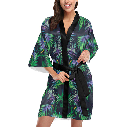 Palm Leaves Pattern Print Design PL04 Women's Short Kimono