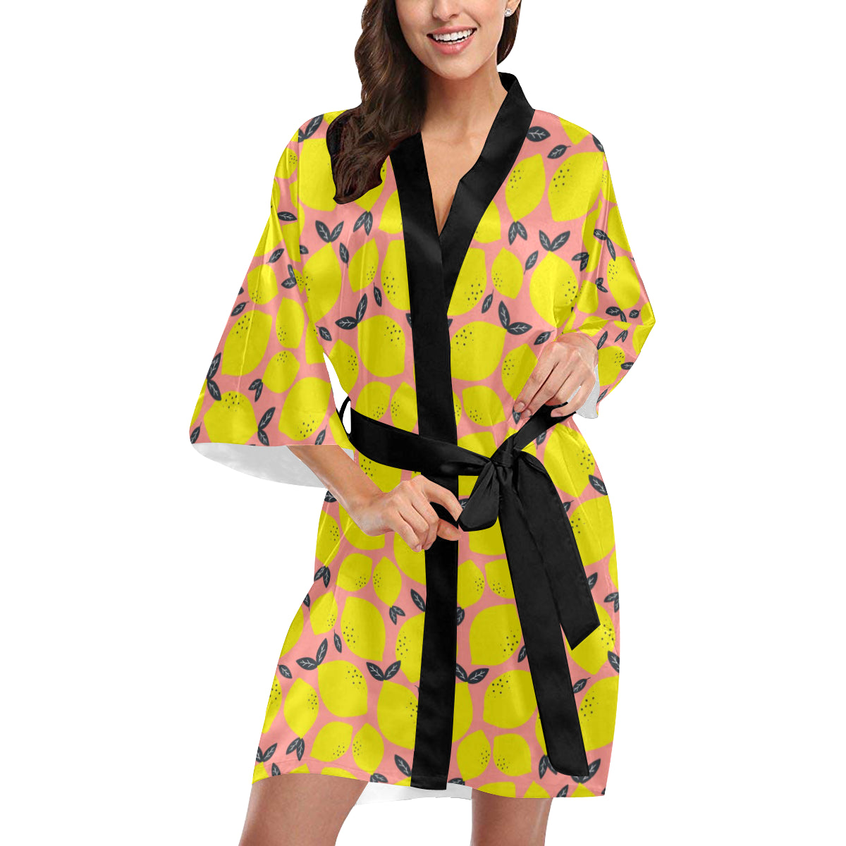 Lemon Pattern Print Design LM03 Women's Short Kimono