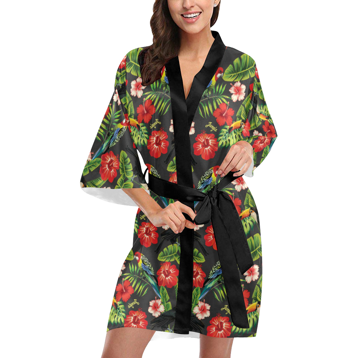 Tropical Flower Pattern Print Design TF04 Women's Short Kimono