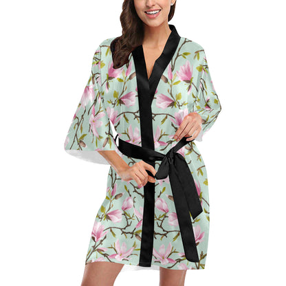 Magnolia Pattern Print Design MAG04 Women's Short Kimono