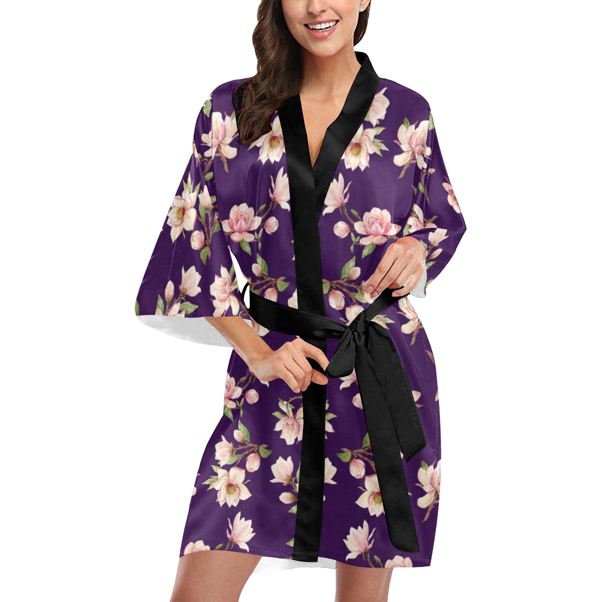 Magnolia Pattern Print Design MAG02 Women's Short Kimono