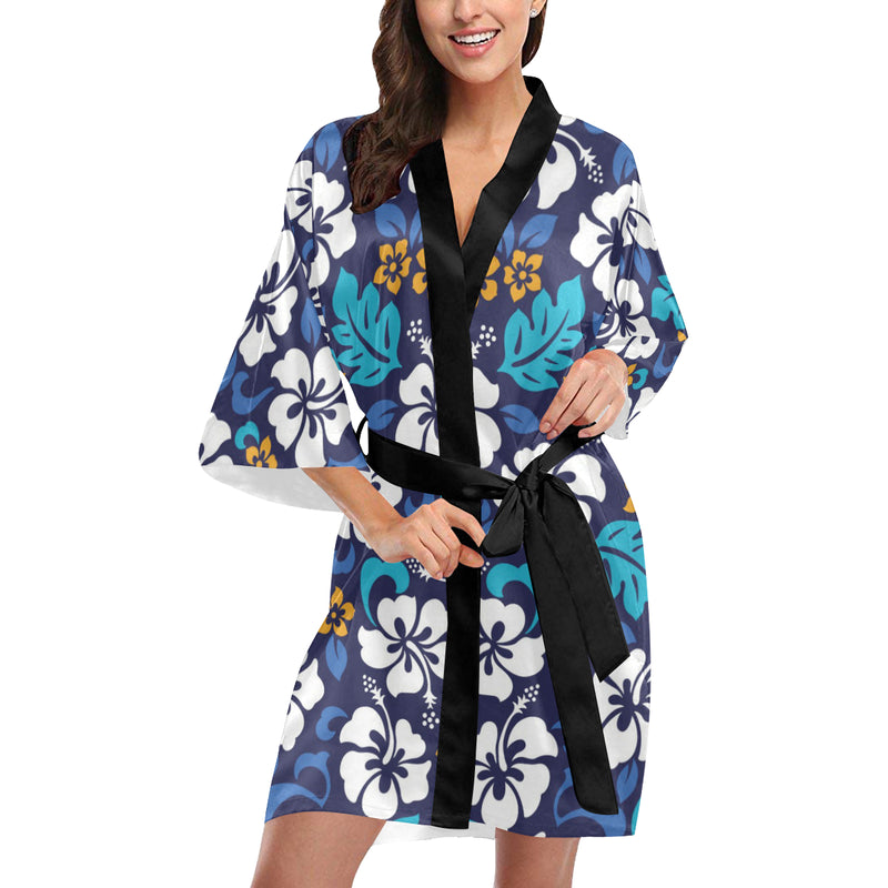 Hibiscus Pattern Print Design HB030 Women's Short Kimono