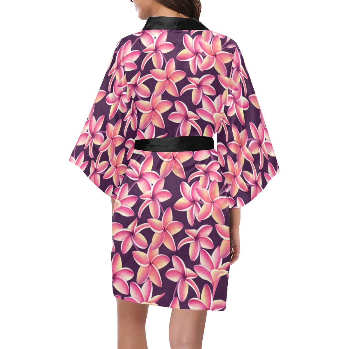 Purple Plumeria Pattern Print Design PM010 Women's Short Kimono